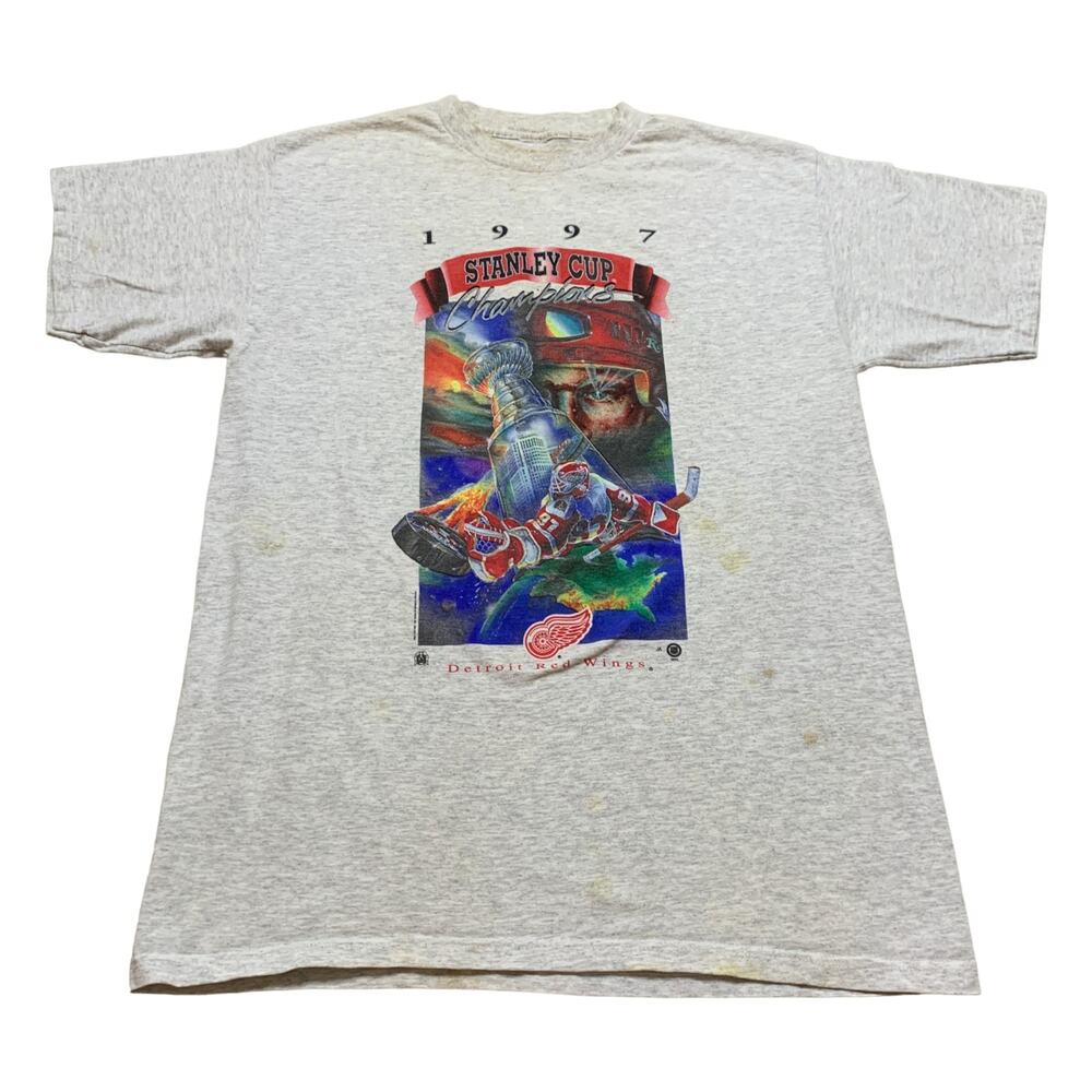 Vintage 1997 Detroit Red Wings Hockey Champions Graphic Tee Shirt Large